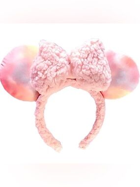 NEW Disney Parks Tie Dye Pink Sherpa Headband Ears